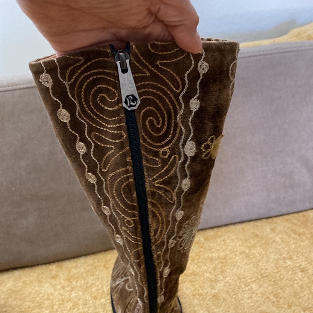 Embroidered Brown Suede Knee-High Boots - Women - Picture 12 of 16